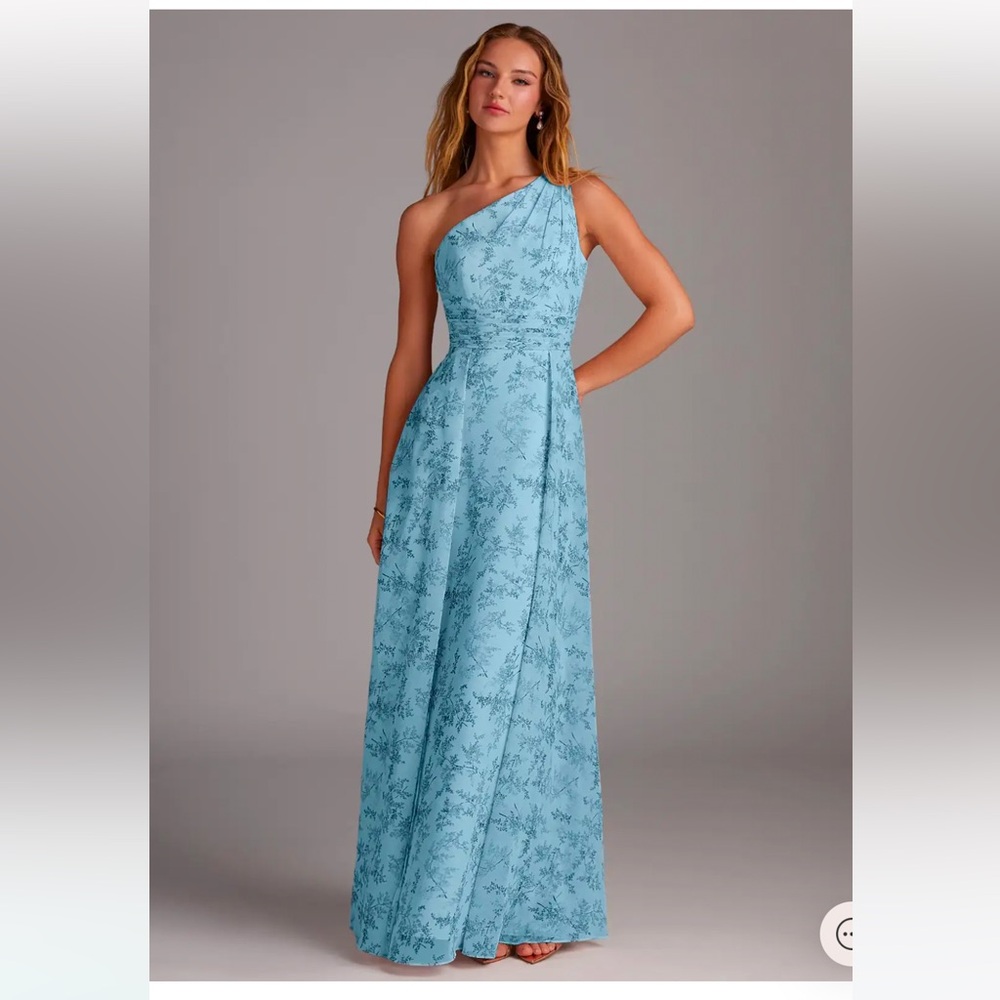 Azazie Dallas Dress Blue Fern Floral